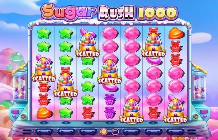 Sugar Rush 1000 demo – game grid with scatter symbols
